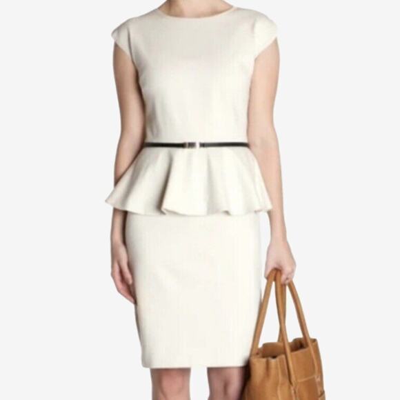 Ted Baker Cammii Peplum Dress US 4 Ivory Preppy Office Old Money Quiet Luxury - Picture 3 of 4